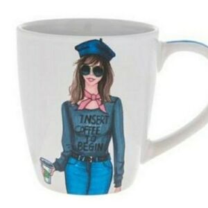 Stylish White Coffee Mug with Fashion Illustration